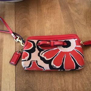 Red floral Coach wristlet